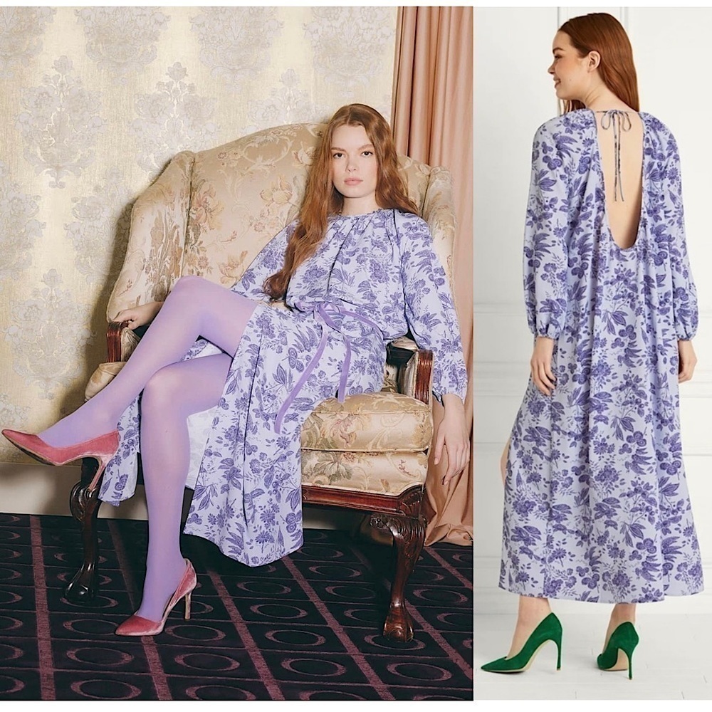 NWT HILL HOUSE Vintage Floral Puff Long Sleeve Gathered Open Back Maxi Dress XL